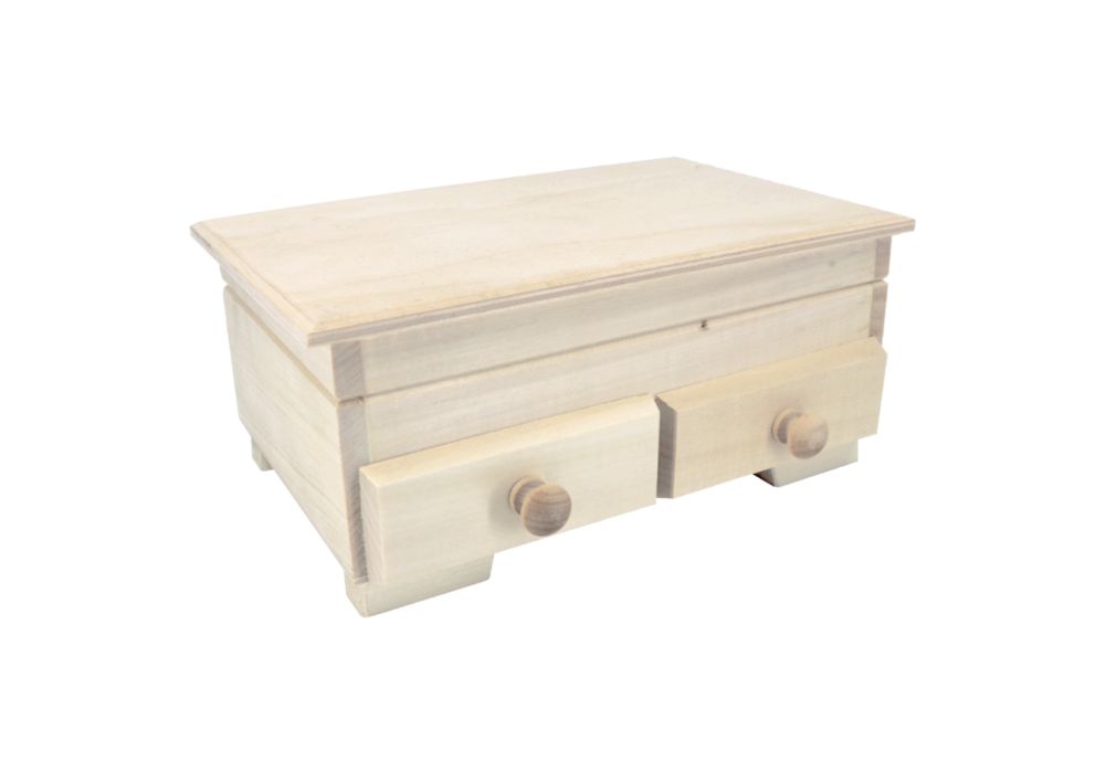 Solid Beech Plain Wooden Jewellery Box with 2 Drawers The Wooden Box Mill