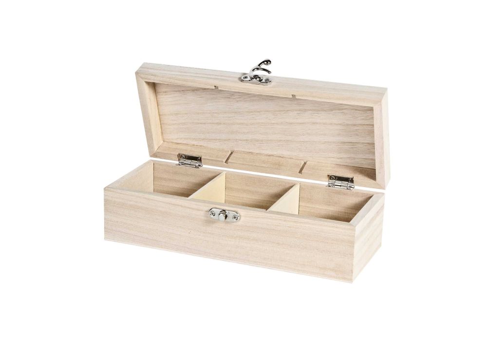 Multi-purpose Storage Tea Box Wooden Open 3 Compartments Box Plain Pine 