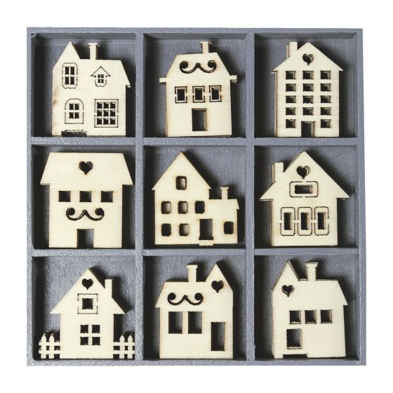 Set of 45 Wooden House Themed Laser Cut Shapes - 3cm