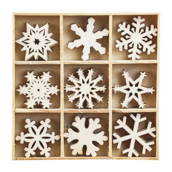 Set of 45 Wooden Snowflake/Crystal Themed Laser Cut Shapes - 3cm