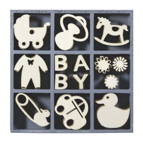 Set of 45 Wooden BABY THEMED Laser Cut Shapes (3cm)