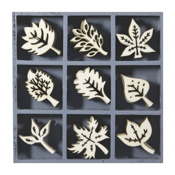 Set of 45 Wooden LEAF THEMED Laser Cut Shapes (3cm)