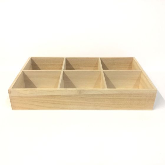 Plain Wooden Open-topped Tray or Box with 6 Compartments - LIMITED EDITION