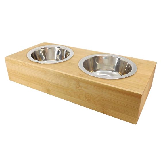 Bamboo 2 Bowl Pet Feeder