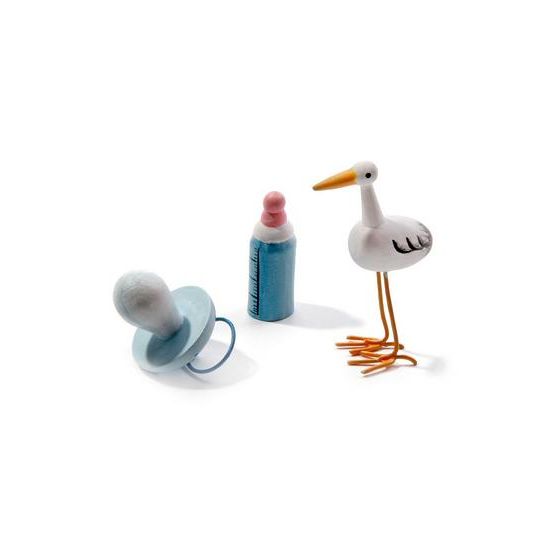 End of line SALE 3D Freestanding Wooden Painted Decorations - Stork, Bottle, Pacifier - Baby Boy