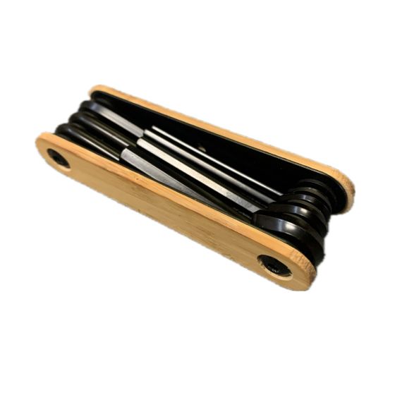 Bamboo & Black Steel Compact 7-piece BIKE Tool or Multi Tool Set