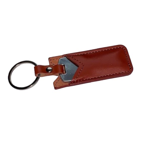 Metal Key Shaped USB Stick with Brown Leather USB Cover / Wallet