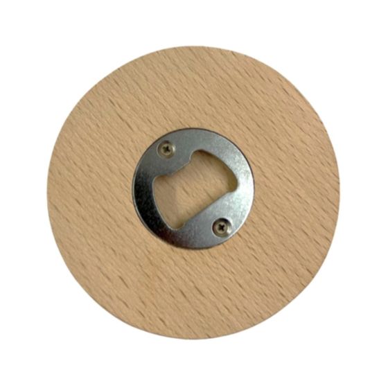 Metal Bottle Opener in Beechwood & Round Coaster/Mat - DPLKC889
