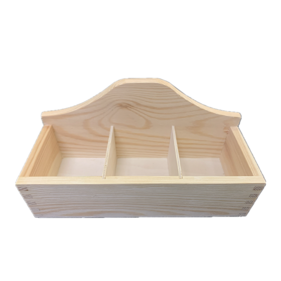 Luxury Solid Pine 3 Compartment Open Top Tea Box or Desk Tidy