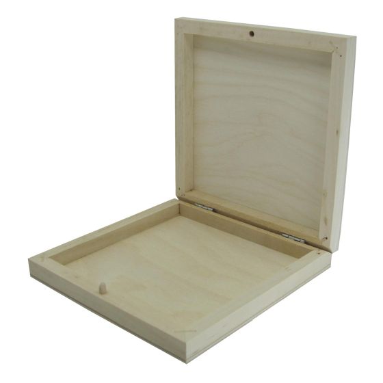 14cm Square Hinged Wooden Box for CD