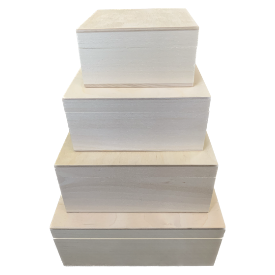 Square Linden Wood Hinged Boxes with Birch Ply Lids & No Clasps - Choose Size!
