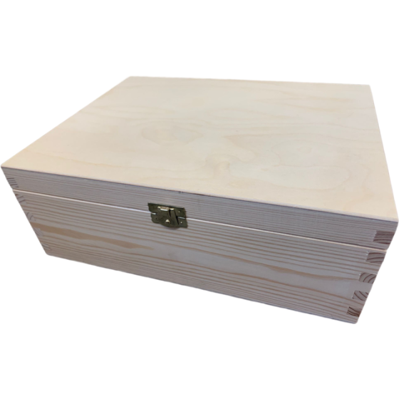 30cm Solid Pine Wooden 3 Compartment Whiskey Whisky or Gin Bottle & 2 Glasses Box - Removable Dividers