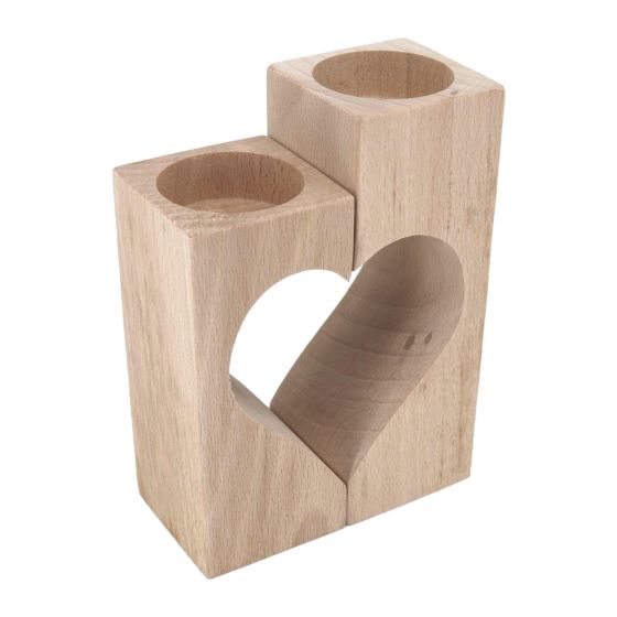 Set of 2 Solid Beech Wood Tealight Holders with HEART cut out