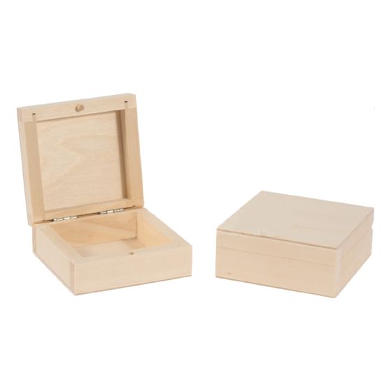 8.5cm Small Square Beech Wooden Hinged Box for Bracelet, Jewellery
