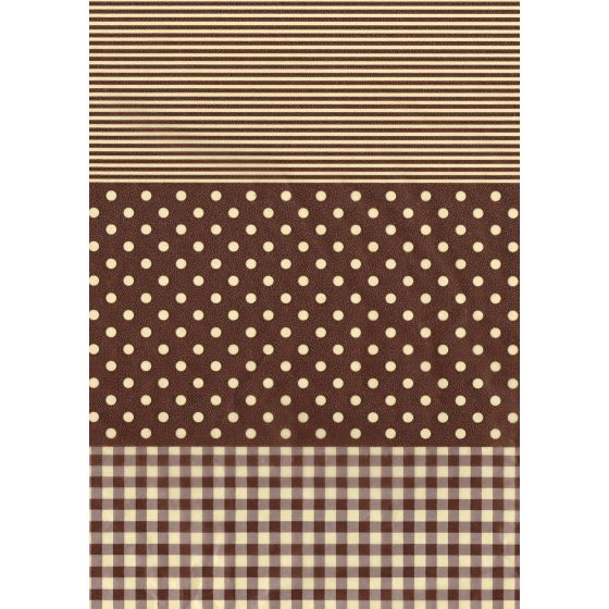Decopatch Paper C 487 - Brown and Beige Polka Dot / Check / Stripe Design - 3 sheets