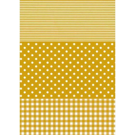 Decopatch Paper C 543 - Gold and White Polka Dot / Check / Stripe Design - 3 sheets