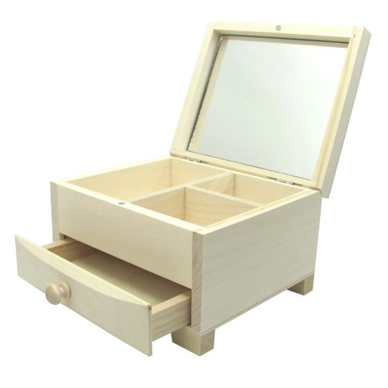 18cm Jewellery Box with Mirror, Compartments & Drawer