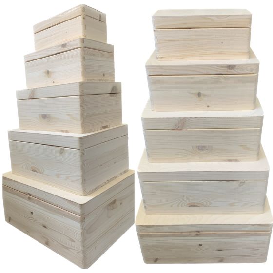 Solid Pine Wood Rectangular Boxes with Rounded Corners & No Clasp - Choose Size!
