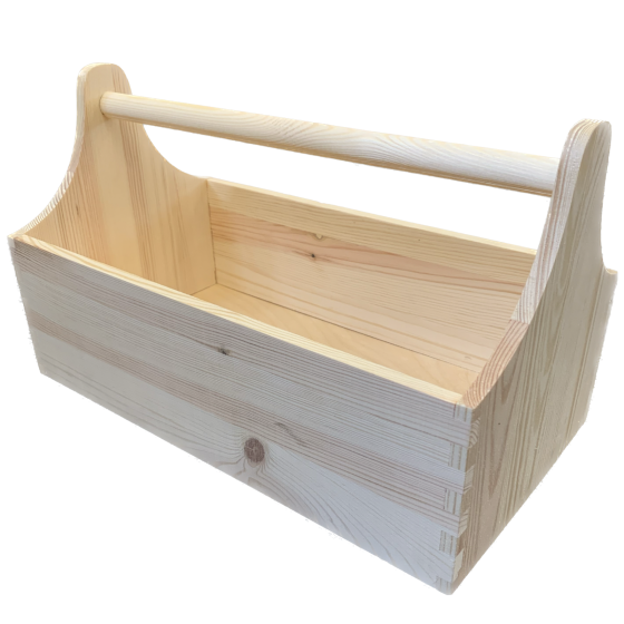 Pine Wood 34cm Crate / Caddy, Tool or Bottle Carrier with Handle (open-top)