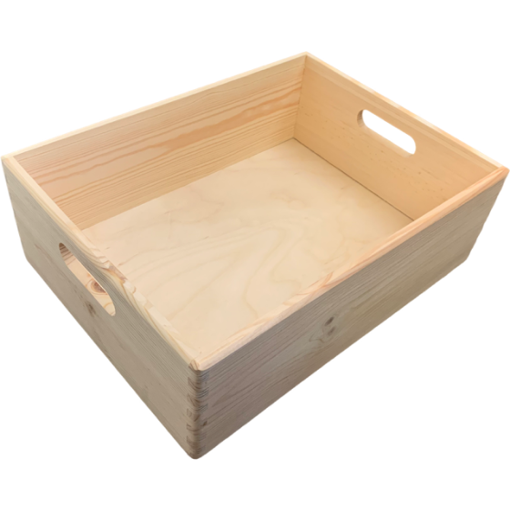 40cm Solid Pine Wood Crate / Box with 2 Handles - open-top