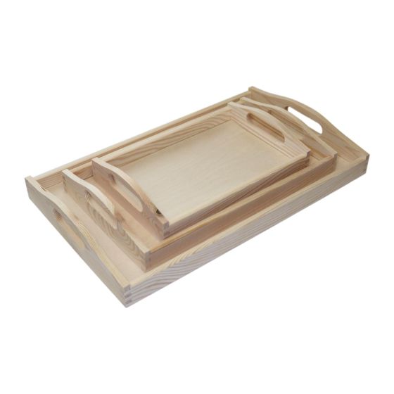 Wooden Trays with Curved Sides & Cut Out Handles - choose size or buy a full set!