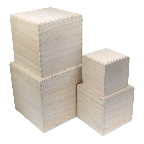 Natural Wooden Stackable Cube Square Boxes with Lift-off Lids