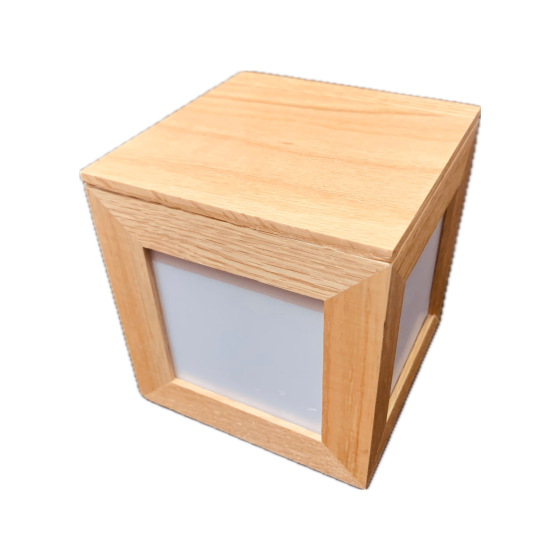 Luxury Solid Oak Cube 4-Photo USB or Storage Box with Lift-off Lid - Varnished