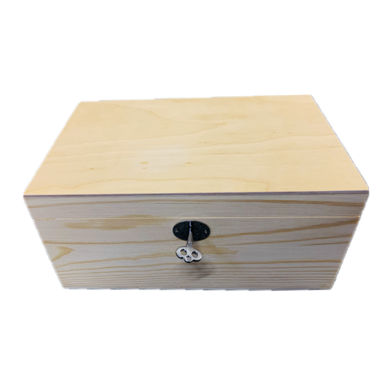 Seconds Quality - Luxury 26cm PINE Wood Rectangular Box with Silver Coloured Lock & Key - See Description