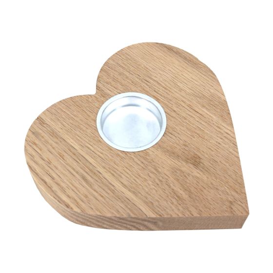 Luxury Solid Oak 15cm Heart Shaped Tealight Candle Holder with Metal Cup