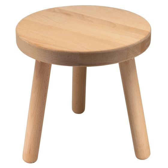Solid Beech Round Wooden Stool with 3 Legs - Flatpack