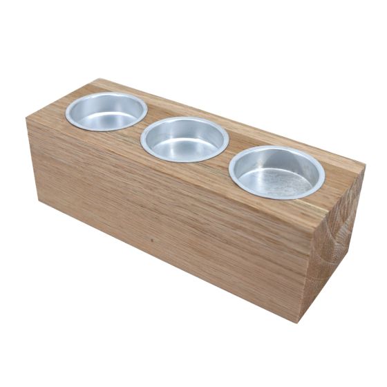 Luxury Solid Oak Tealight Holder with Metal Cups for 3 Tealight Candles