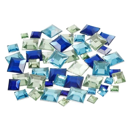 Approx. 360 Square Shaped Blue and Green Rhinestones / Craft Gems
