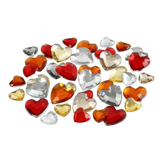 Approx. 250 Red, Orange, Gold & Silver Heart Rhinestones / Gems