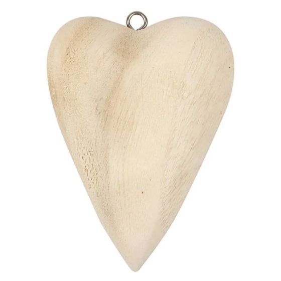 11.5cm 3D Solid Chubby Wooden Heart with Hanging Eye 
