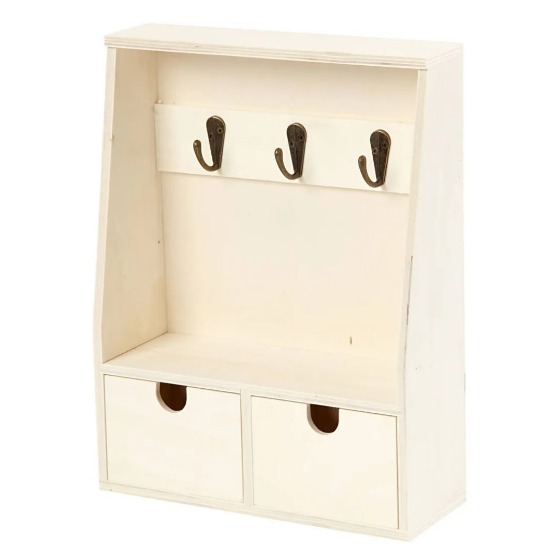 Plywood Storage Cabinet for Keys, Coins, Jewellery & Trinkets - with 2 Drawers 