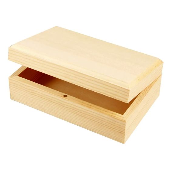 Rectangular 14cm Pine Wood Jewellery Trinket Box with Magnetic Clasp