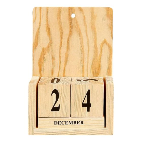 19cm High Wooden Calendar with Date Cubes and Small Hanging Hole