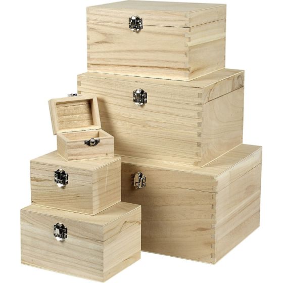 Deep Rectangular Wooden Boxes with Silver Clasps - 6 sizes to choose from!