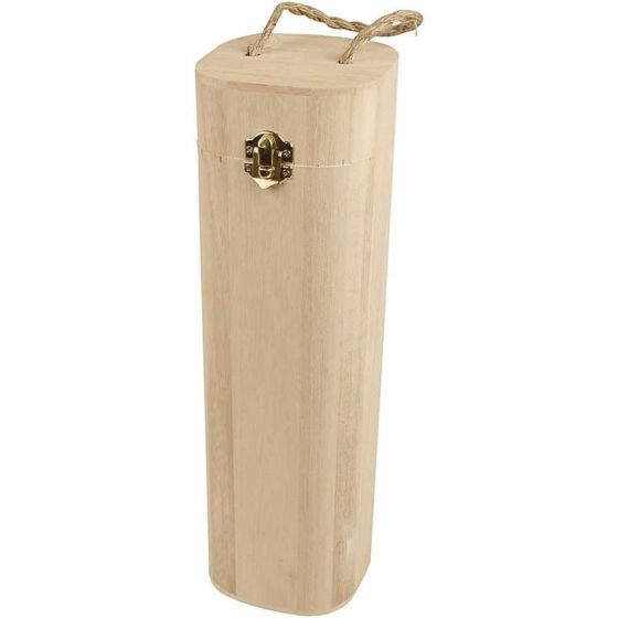 Wooden Wine Box with Hinges, Clasp & Rope Handle