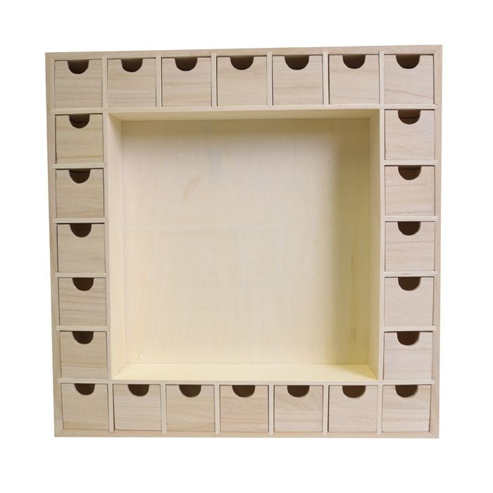 Square 24 Drawer Advent Calendar With, Plain Wooden Advent Calendar To Decorate