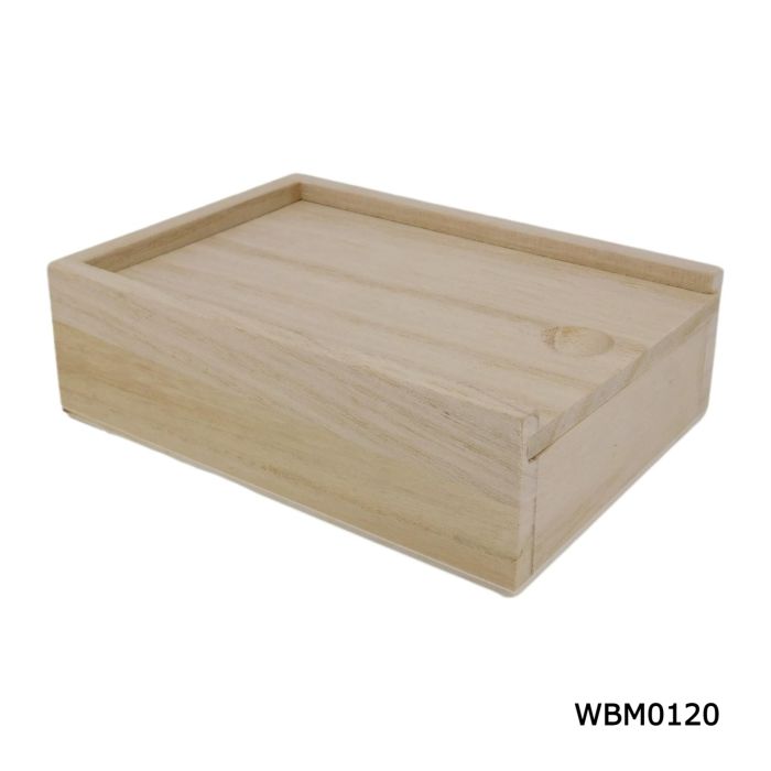 Plain Wooden Sliding Lid Box, Square Wooden Box With Sliding Lid