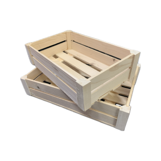 Solid Pine Wooden Shallow Crates (2 Slats on each side) - Choose Size!