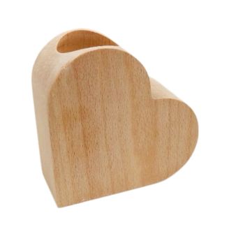 Plain Natural Solid Beech Wood Chunky Heart Shaped Tealight Holder Freestanding on Side - Unvarnished