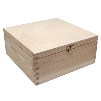 23cm Square Pine Box with Gold Clasp