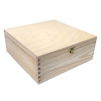 28cm Square Pine Box with Gold Clasp