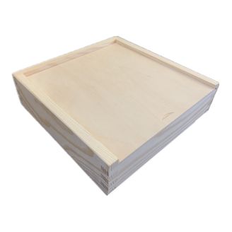 Solid Pine 22cm Square Wooden Box with 2 Compartments and Sliding Lid