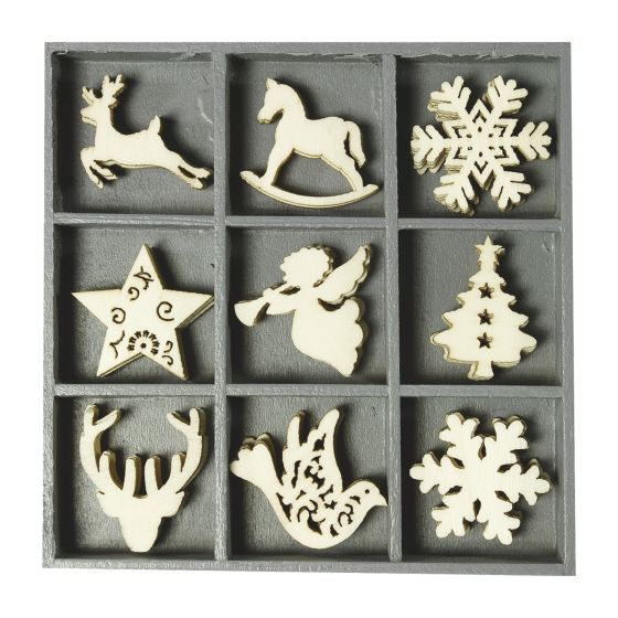 Set of 45 Wooden Cherub/Dove General Christmas Themed Wooden Shapes (no. 3) - 3cm