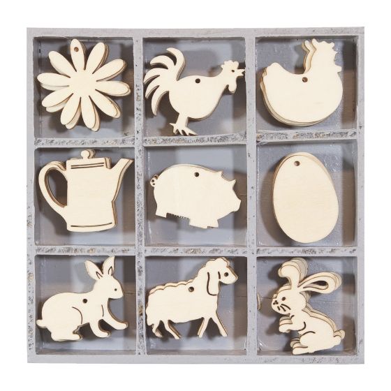 Set of 45 Wooden FARMYARD ANIMAL THEMED Laser Cut Shapes (3cm)
