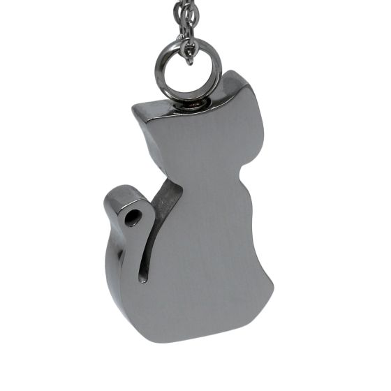 Cat Shaped Silver-Coloured Stainless Steel Cremation Ashes Memorial Jewellery Necklace Urn