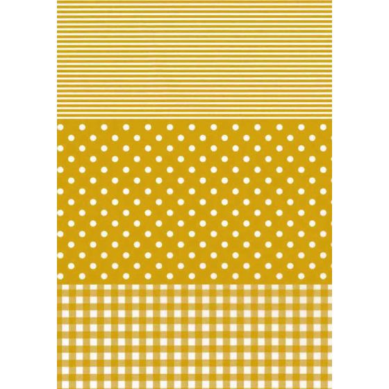 Decopatch Paper C 543 - Gold and White Polka Dot / Check / Stripe Design - 3 sheets
